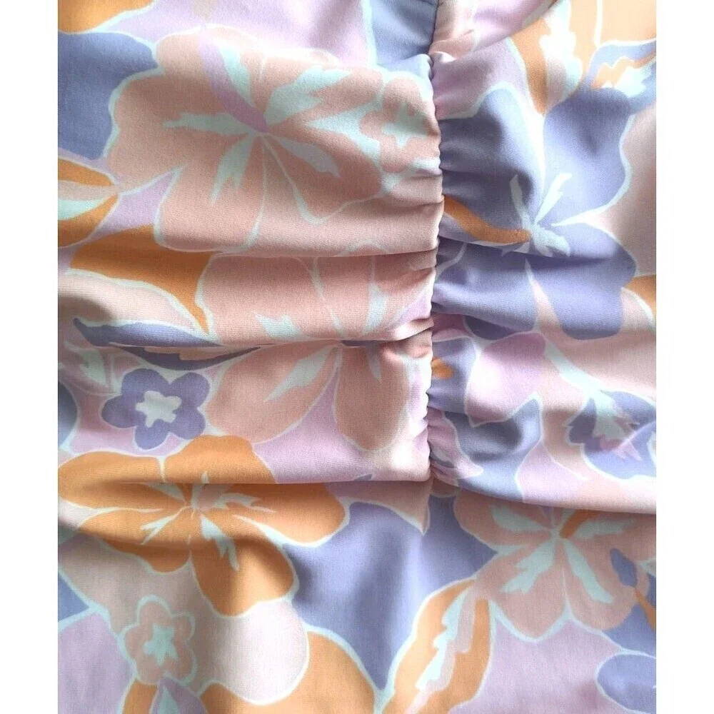 Ninety Nine One Piece Swimsuit Size 1X Purple Floral Print Ruched Resort Pool